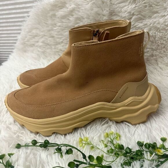 SOREL Kinetic Breakthrough Chunky Platform Boots Side Zip Tan Suede sz 10 womens - Picture 3 of 9